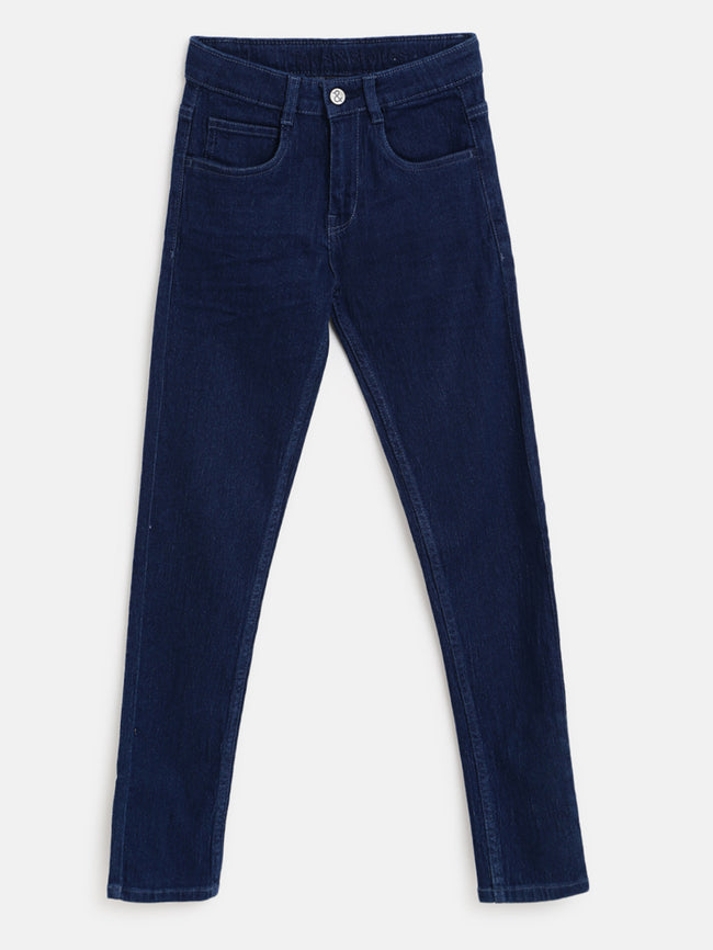 Tales & Stories Boy's Blue Lycra Solid Slim-Fit Jeans