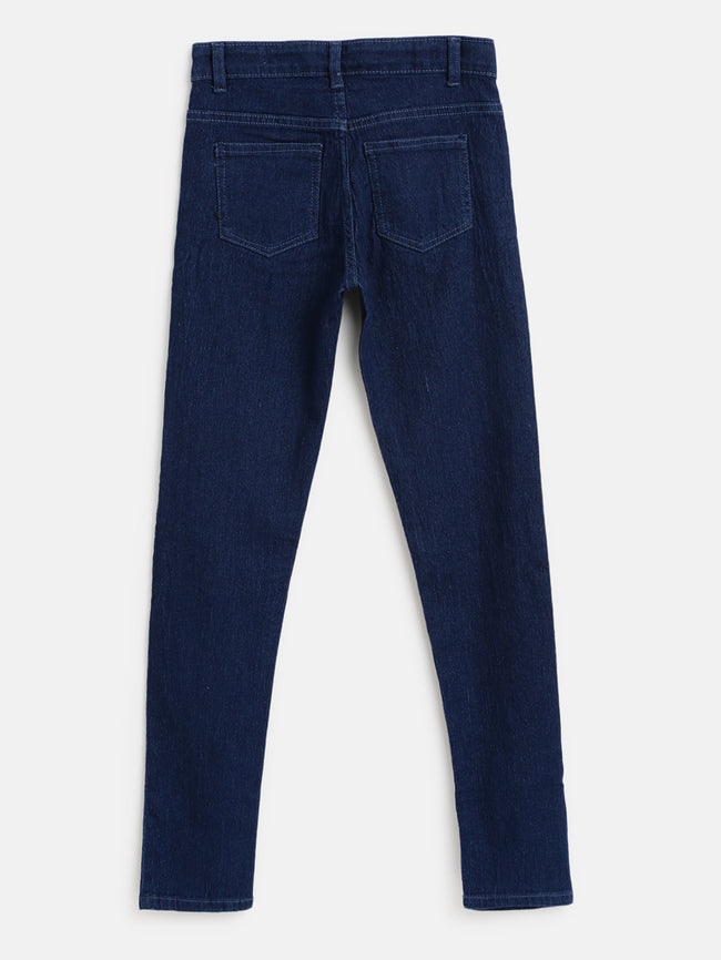 Tales & Stories Boy's Blue Lycra Solid Slim-Fit Jeans