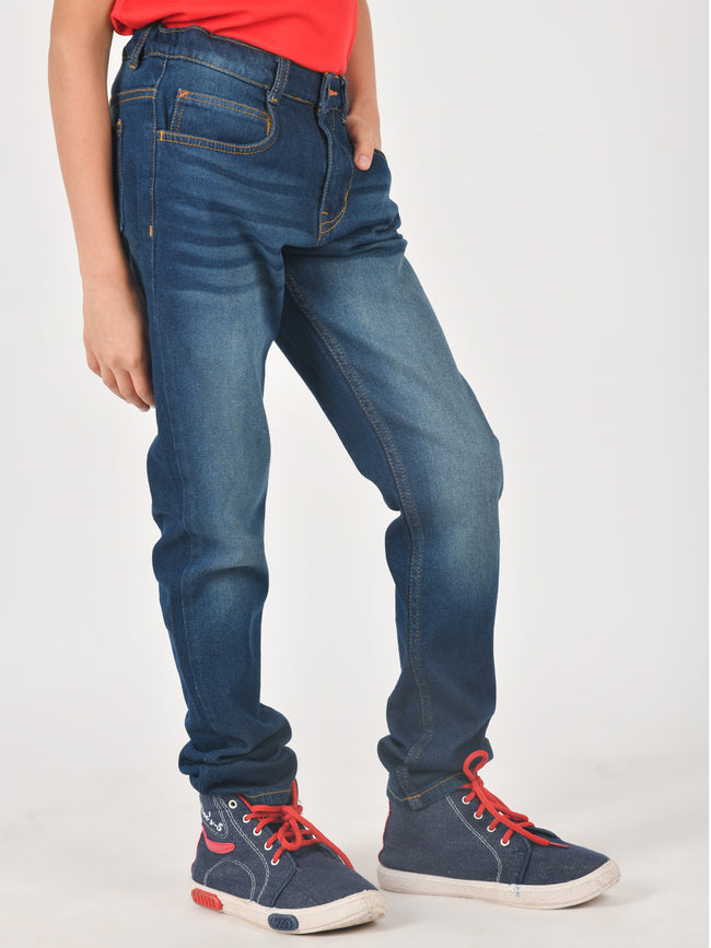 Tales & Stories Boys Blue Slim-Fit Mid-Rise Clean Look Jeans