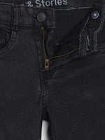 Tales & Stories Boys Dark Grey Cotton Slim Fit Solid Jeans-3