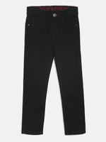 Tales & Stories Boys Jet Black Cotton Slim Fit Solid Jeans