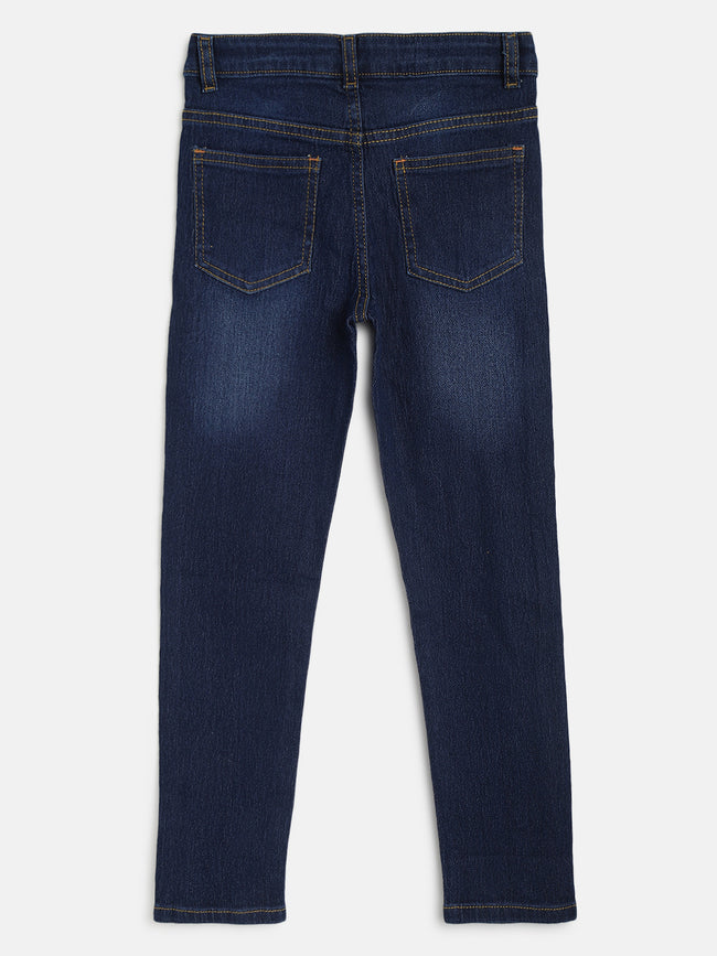 Tales & Stories Boys Dark Blue Cotton Slim Fit Solid Jeans