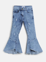 Tales & Stories Girl's Lycra Blue Distressed Jeans