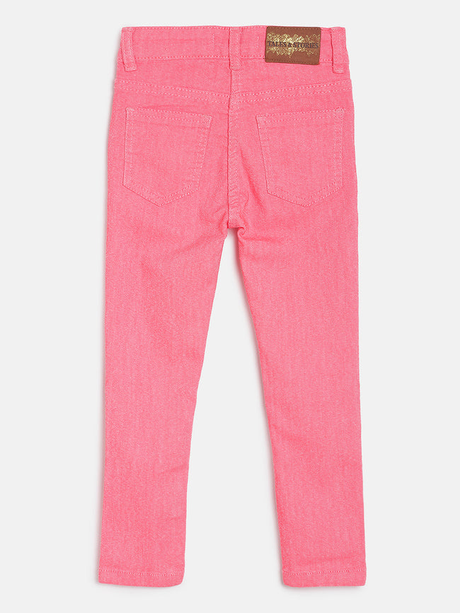 Tales & Stories Cotton Girl's Pink Slim Jeans