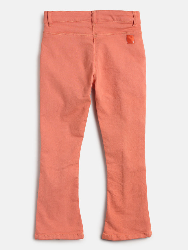 Tales & Stories Girl's Orange Cotton Blend Embroidered Trouser