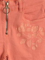 Tales & Stories Girl's Orange Cotton Blend Embroidered Trouser-3