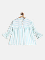 Tales & Stories Girls Sky Blue Rayon Stripes Regular Top