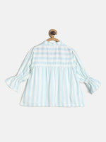 Tales & Stories Girls Sky Blue Rayon Stripes Regular Top-2