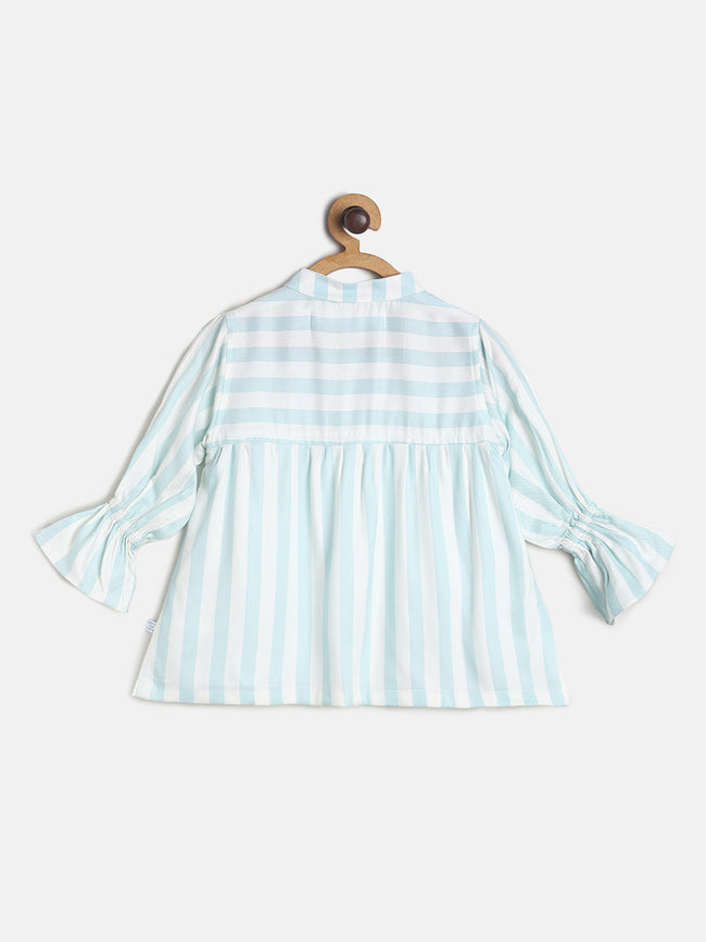 Tales & Stories Girls Sky Blue Rayon Stripes Regular Top