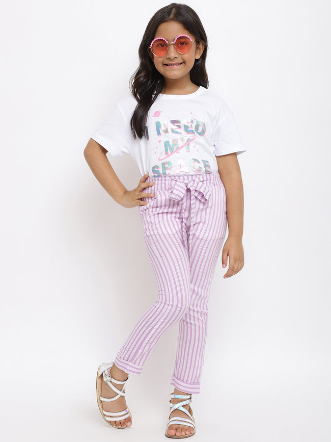 Tales & Stories Girls Purple Rayon Stripe Trouser