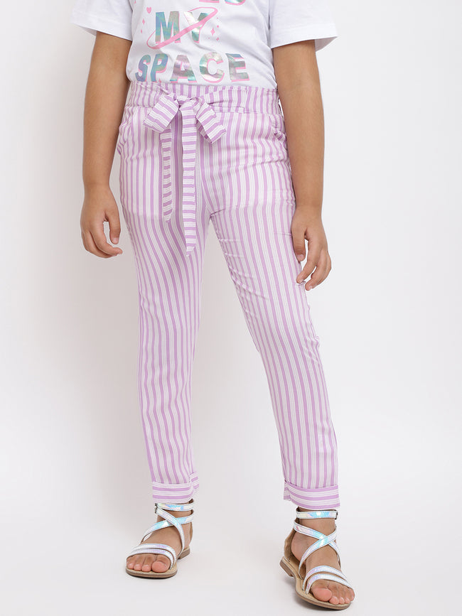 Tales & Stories Girls Purple Rayon Stripe Trouser