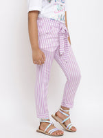 Tales & Stories Girls Purple Rayon Stripe Trouser-4