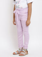 Tales & Stories Girls Purple Rayon Stripe Trouser-5