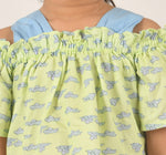 Tales & Stories Girl's Printed Mint Green Rayon Off-Shoulder Top-6