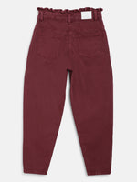 Tales & Stories Girl's Solid Maroon Cotton Paper Bag Slouchy Fit Pant-2