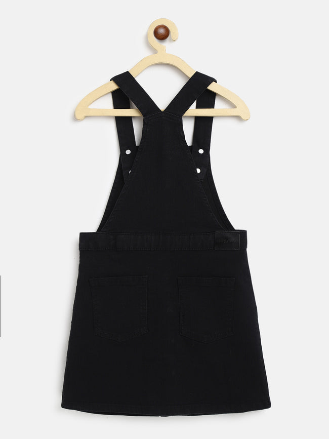 Tales & Stories Girls Black 100% Cotton Solid Dungaree