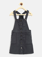 Tales & Stories Girls Dark Gray 100% Cotton Solid Dungaree