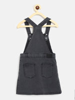 Tales & Stories Girls Dark Gray 100% Cotton Solid Dungaree-2