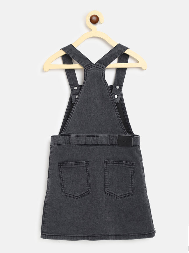 Tales & Stories Girls Dark Gray 100% Cotton Solid Dungaree