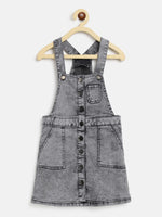 Tales & Stories Girls Light Gray 100% Cotton Solid Dungaree