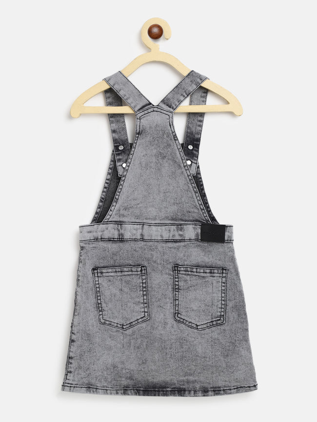 Tales & Stories Girls Light Gray 100% Cotton Solid Dungaree