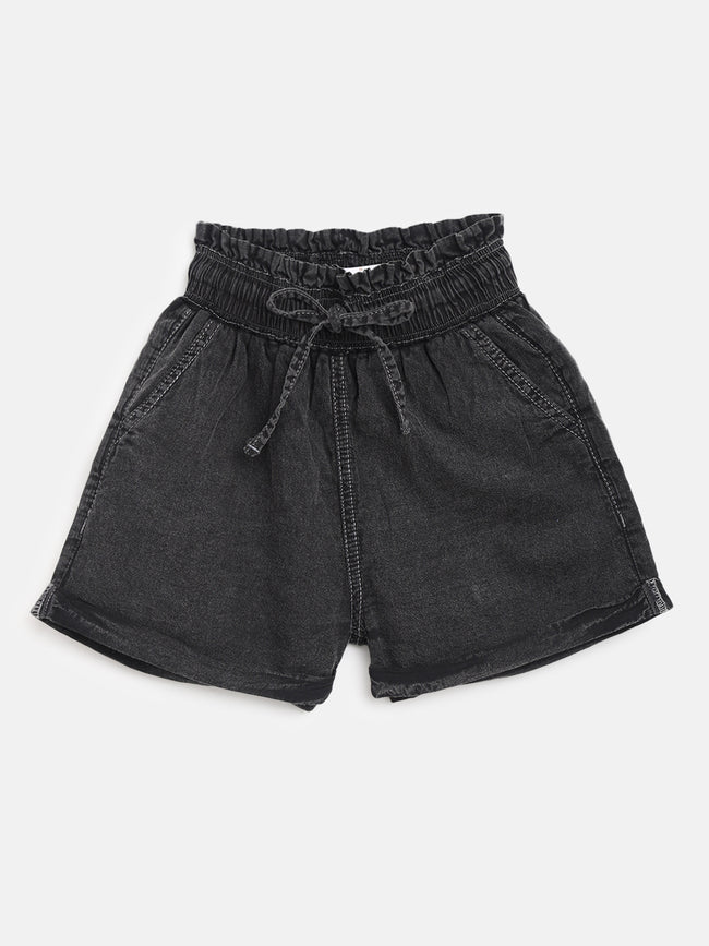 Tales & Stories Girls Black Cotton Blend Regular Fit Solid Shorts