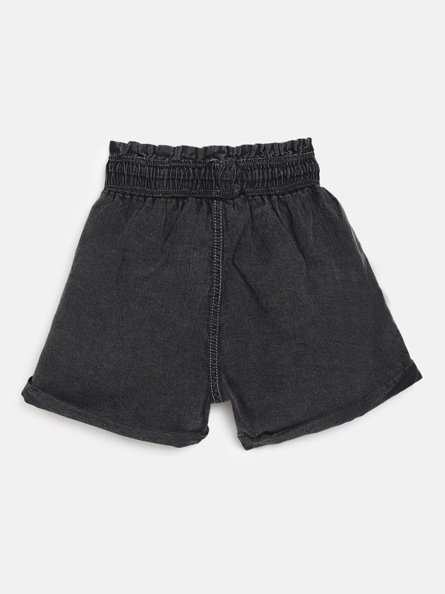 Tales & Stories Girls Black Cotton Blend Regular Fit Solid Shorts