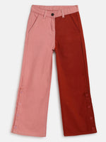 Tales & Stories Girls Rust & Pink Cotton Blend Regular Fit Solid Trouser