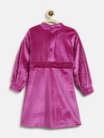 Tales & Stories Girl's Solid Dark Pink Polyester Full Sleeved Dress-2